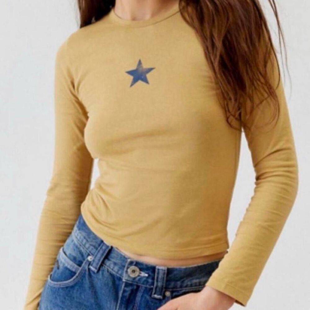 Urban-outfitters Women's Yellow and Tan Shirt